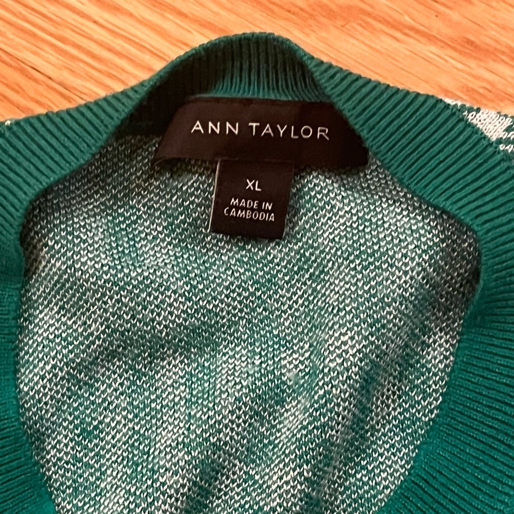 Ann Taylor Houndstooth Cardigan Sweater Green-XL - Picture 3 of 3